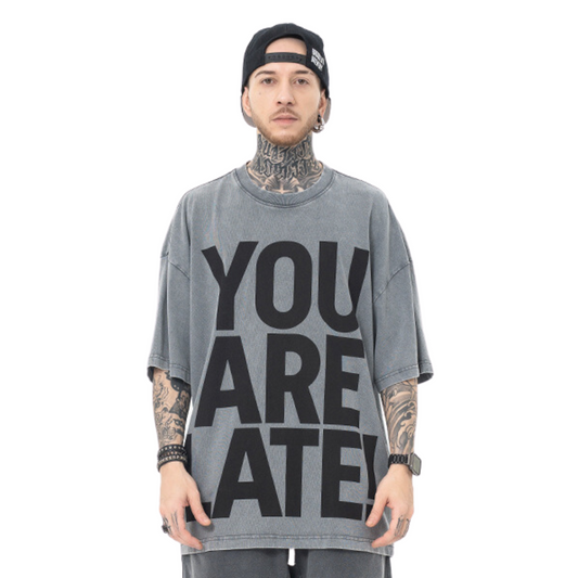 T-shirt gris clair "YOU ARE LATE" – Design unique, tendance été 2025