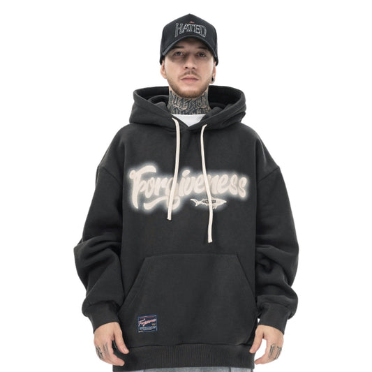 Hoodie noir streetwear Forgiveness hiver – Style urbain élégant