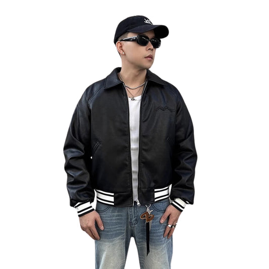 Veste courte en cuir PU noir pour homme – Style urbain et élégant